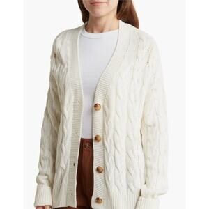 SANCTUARY Sweater Size L Cream Lena Cable Knit Cardigan Cableknit NEW